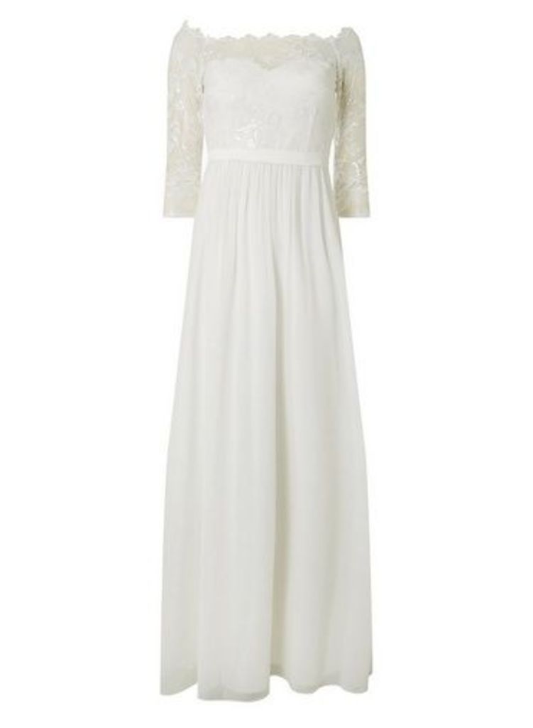Womens **Showcase Bridal Ivory 'Trinity' Bardot Maxi Dress - White, White