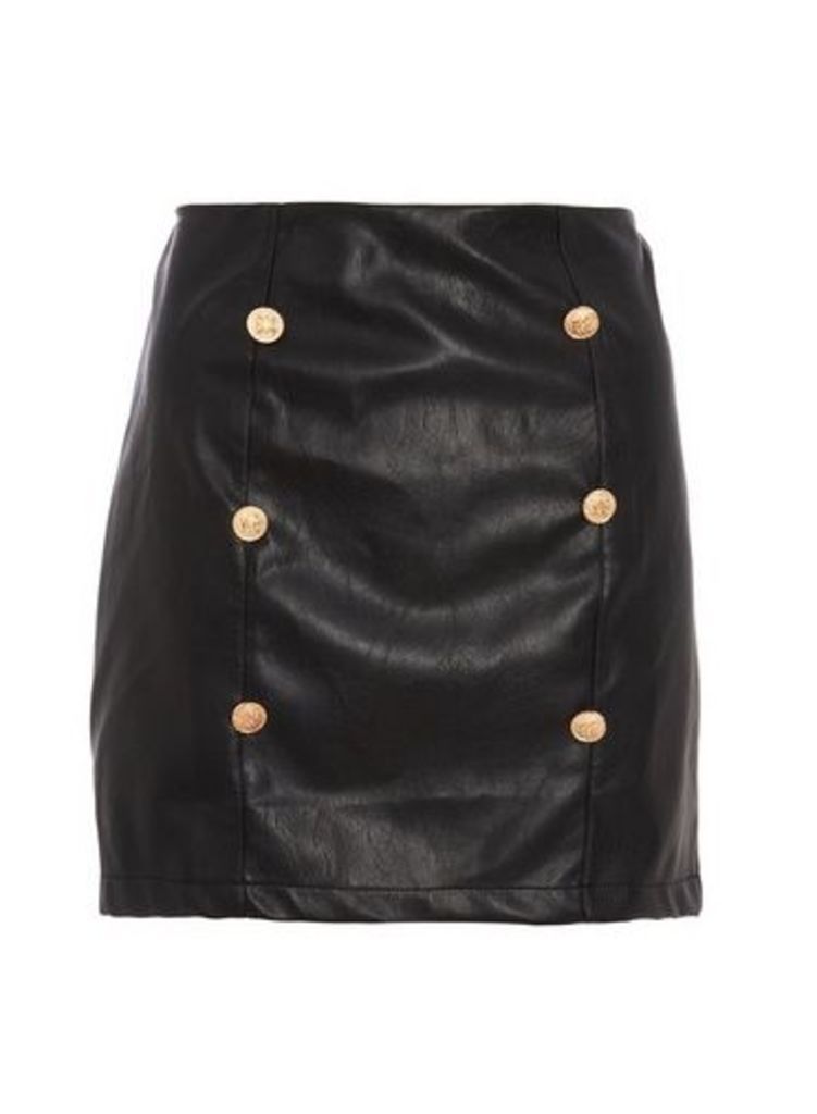 Womens * Quiz Black And Gold Button Skirt- Multi, Multi