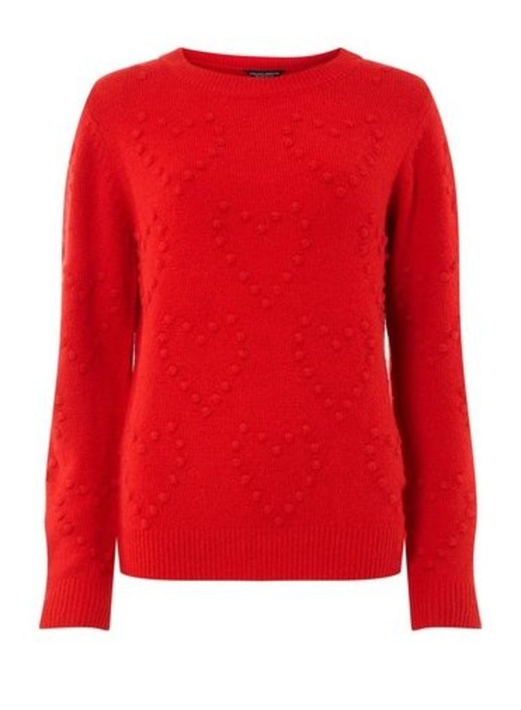 Womens Red Heart Bobble Jumper- Red, Red