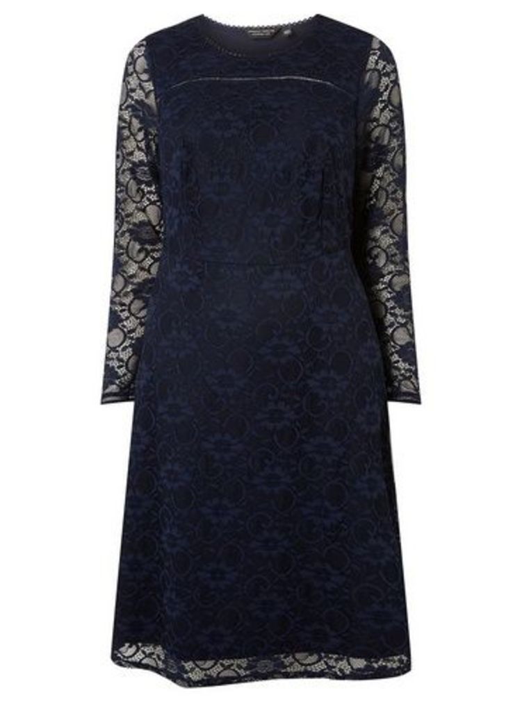 Womens Dp Curve Navy Lace Long Sleeve Fit And Flare Dress - Blue, Blue