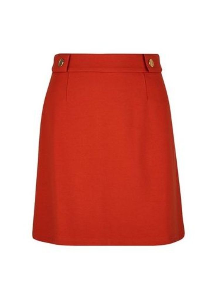Womens Petite Rust Popper Mini Skirt- Red, Red