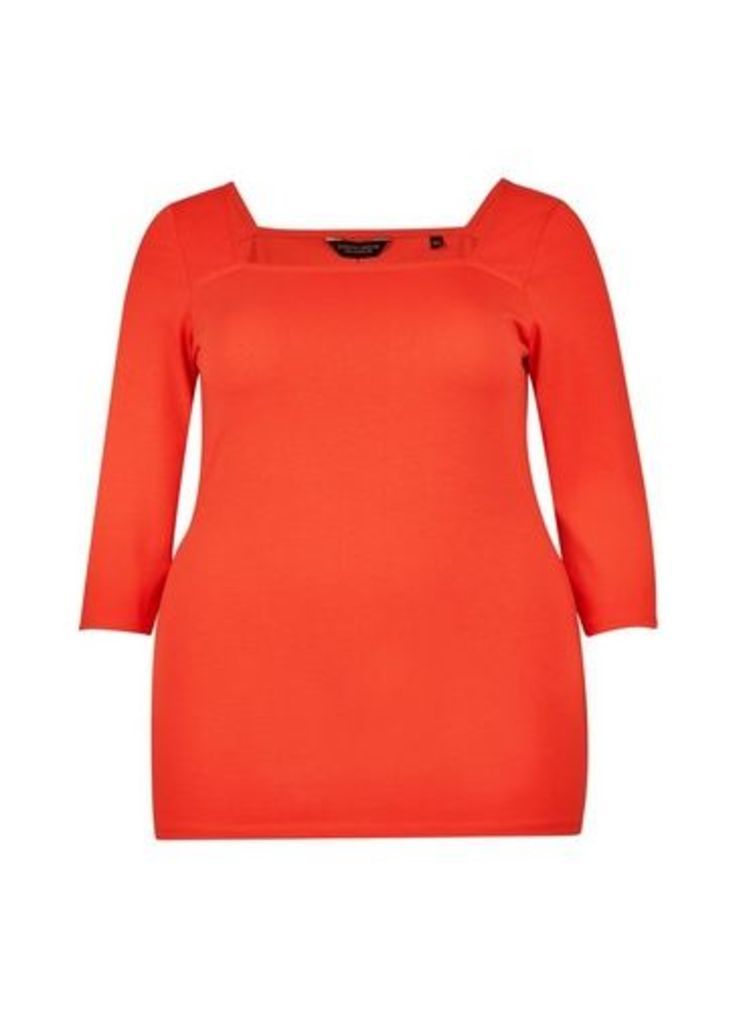 Womens **Dp Curve Red Square Neck Top- Red, Red
