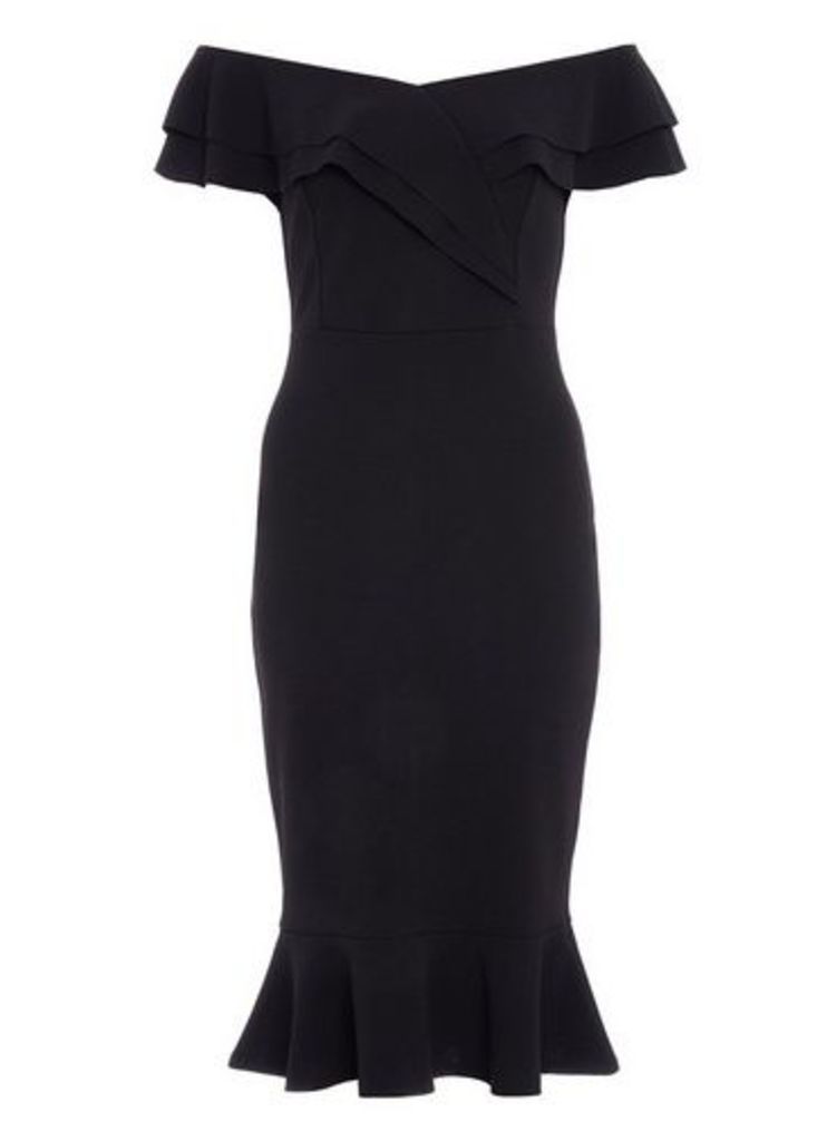 Womens *Quiz Black Bardot Flare Bodycon Dress- Black, Black
