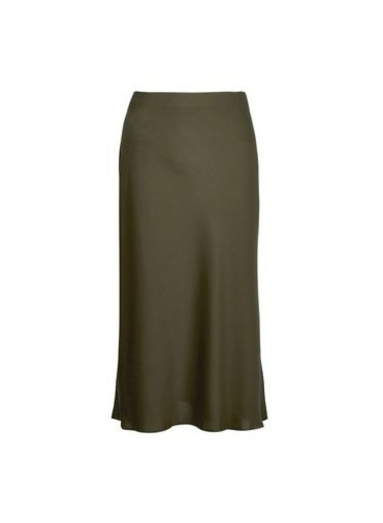 Womens Khaki Bias Midi Skirt, Khaki