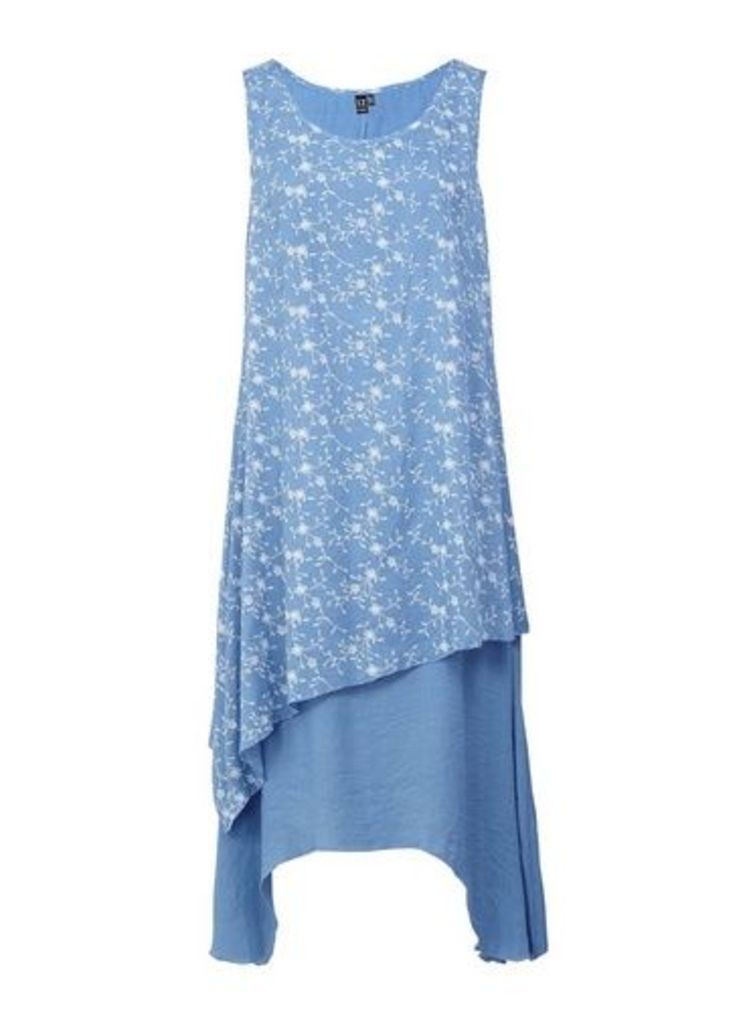 Womens *Izabel London Blue Floral Print Layered Hem Shift Dress, Blue