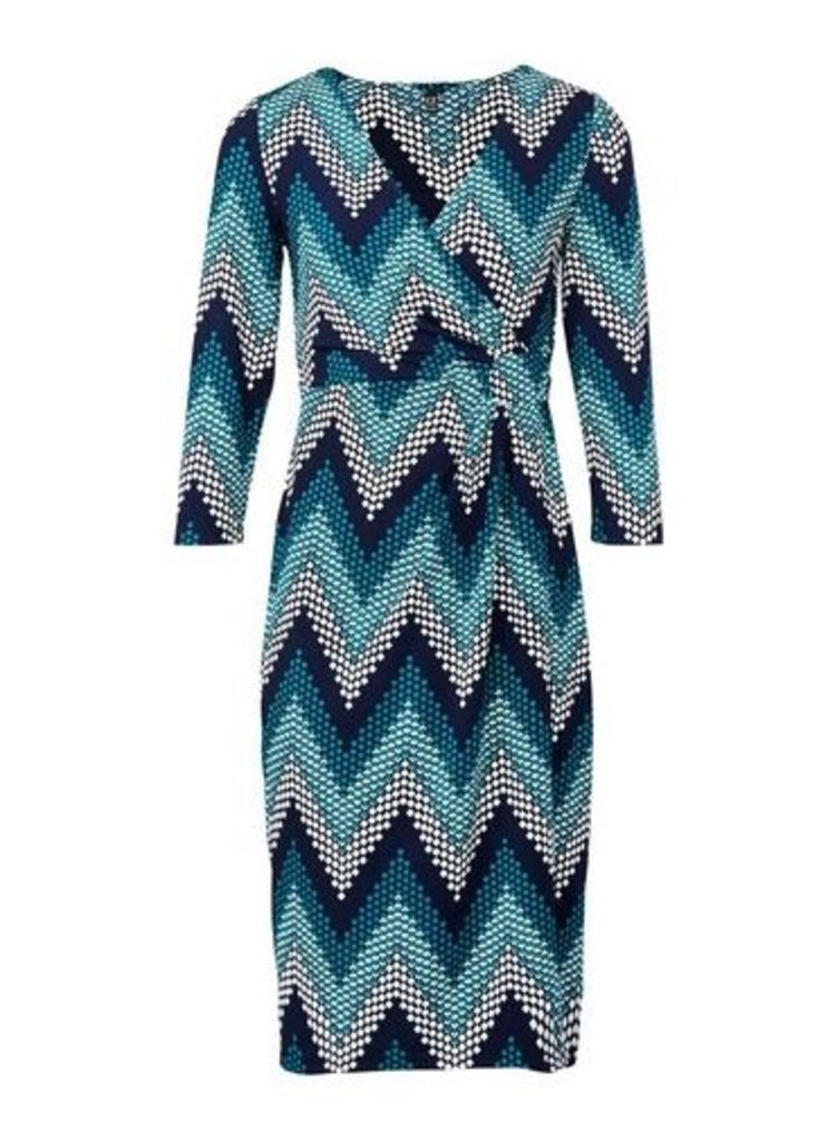 Womens *Izabel London Teal Chevron Print Wrap Dress - Blue, Blue
