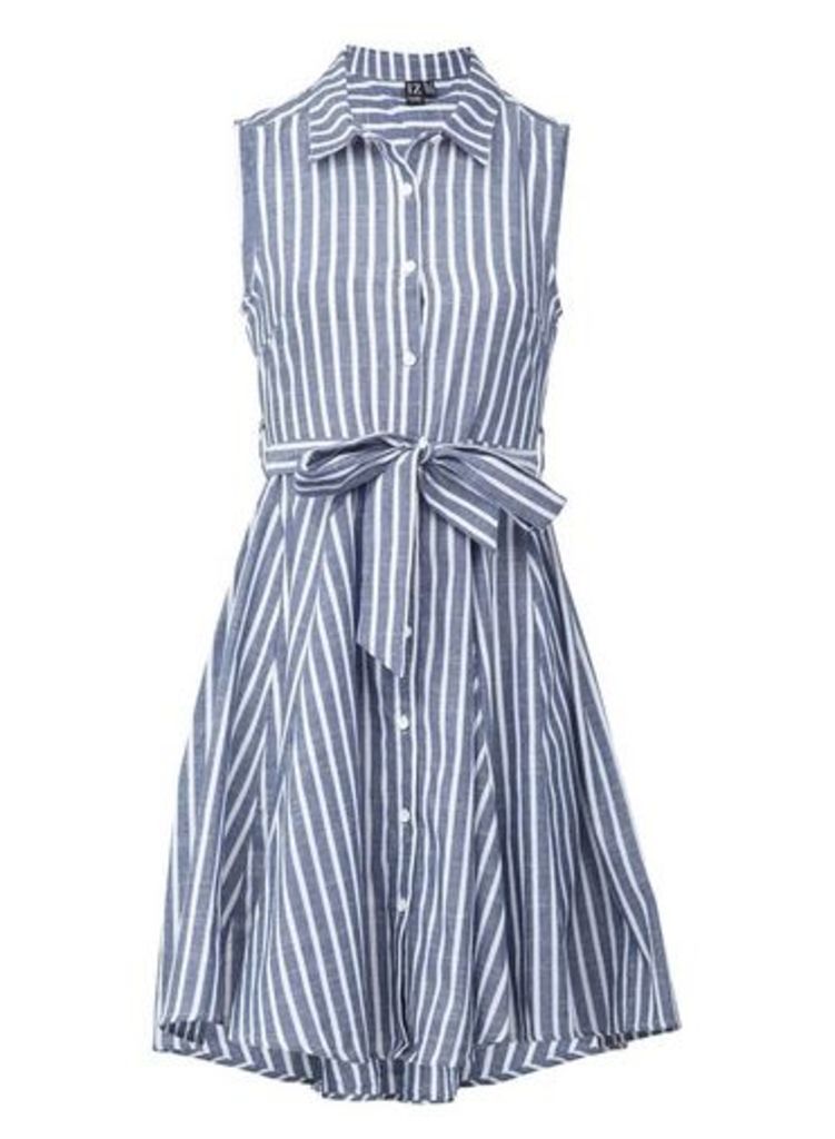 Womens Izabel London Blue And White Striped Tie Waist Print Skater Dress, Blue
