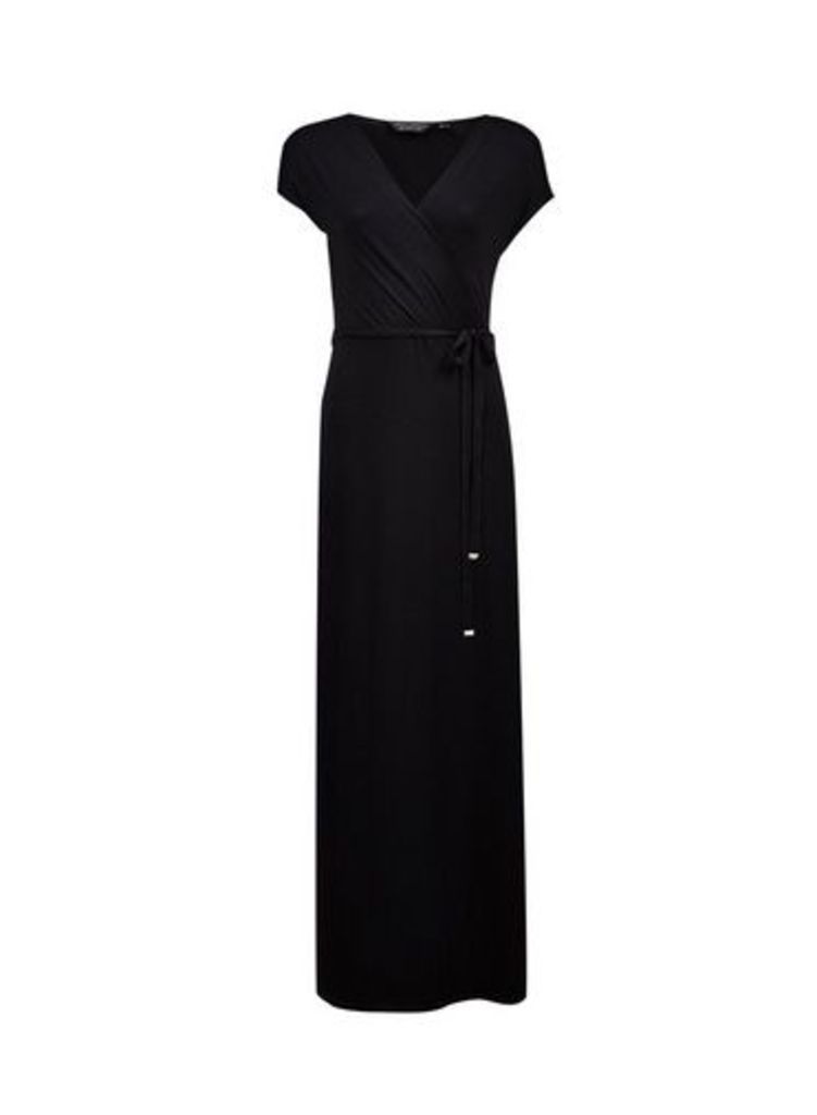 Womens Black Wrap Maxi Dress- Black, Black