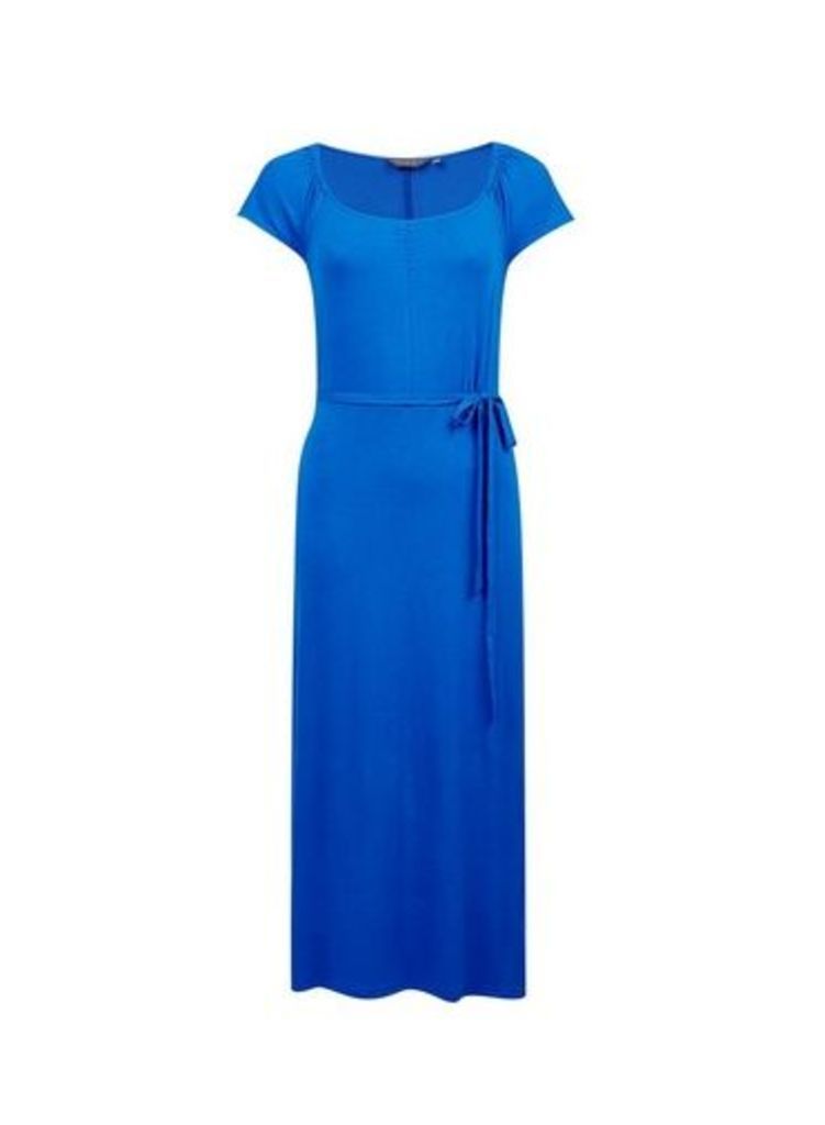 Womens Blue Ruched Jersey Midi Dress- Cobalt, Cobalt