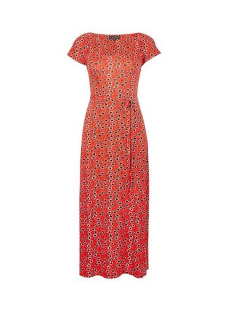 Womens Red Ruched Jersey Midi Dress- Red, Red