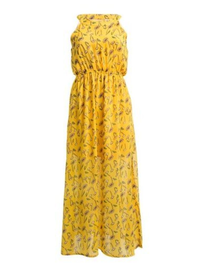 Womens *Tenki Yellow Floral Print Maxi Dress, Yellow