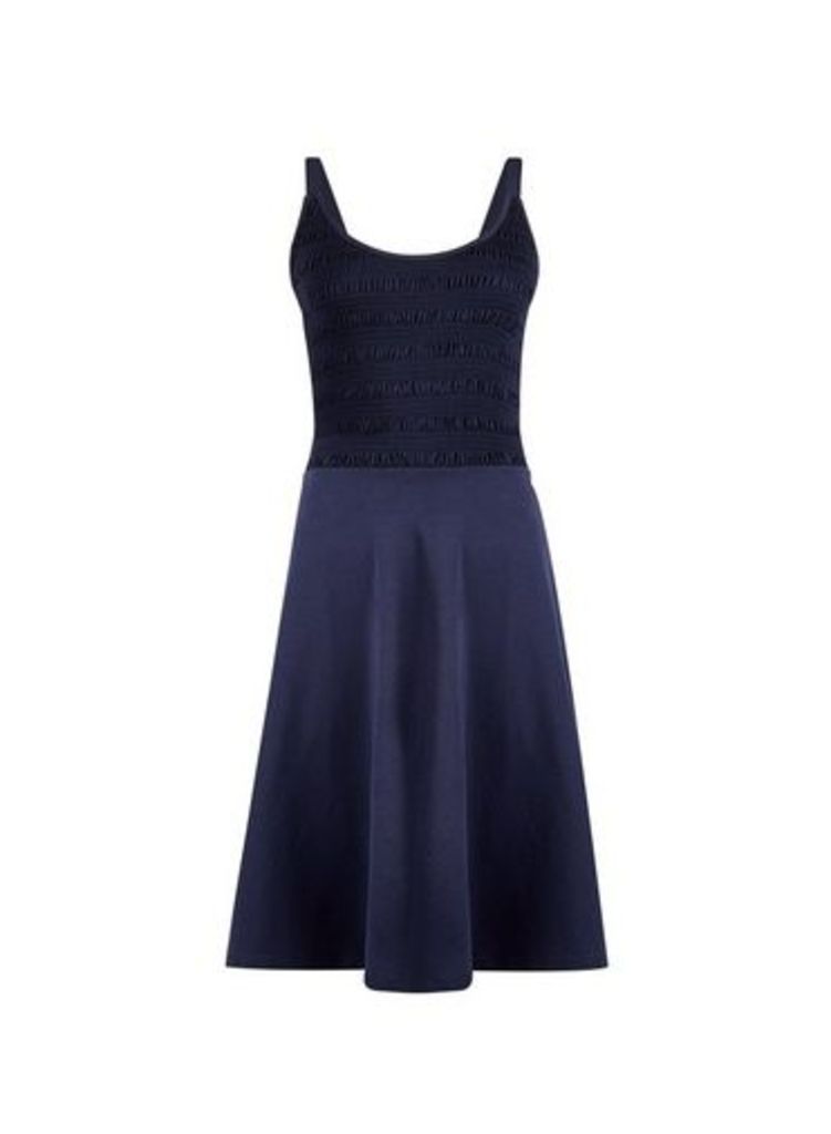 Womens Tall Navy Shirred Camisole Cotton Dress - Blue, Blue