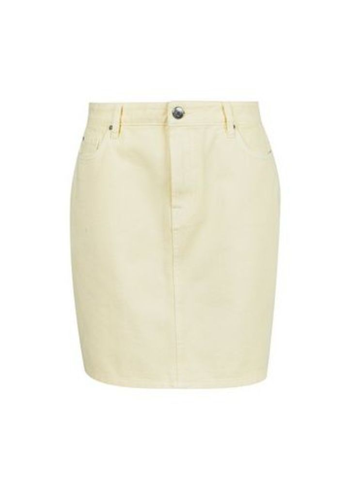 Womens Lemon Yellow Denim Mini Skirt, Yellow