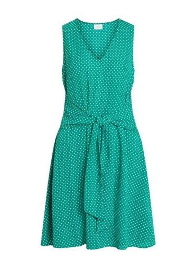 Womens Vila Green V-Neck Polka Dot Print Dress, Green
