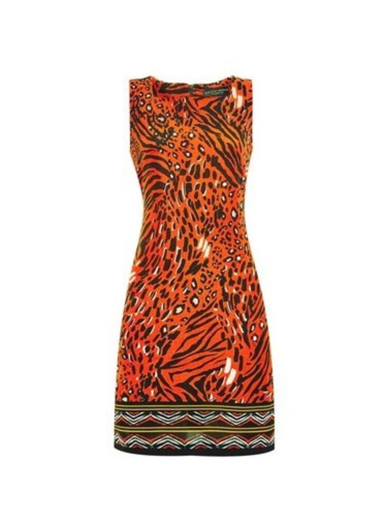Womens Red Animal Boarder Shift Dress, Red