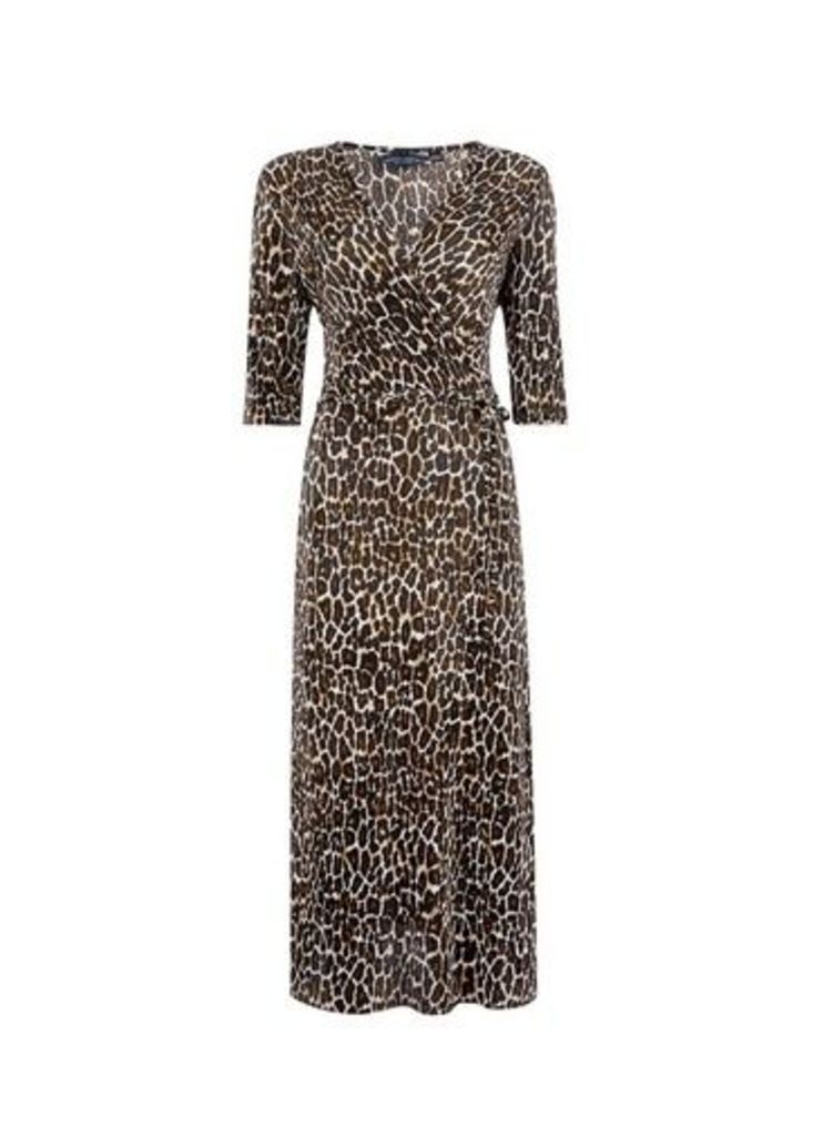 Womens Multi Coloured Leopard Print Midi Dress - Brown, Brown