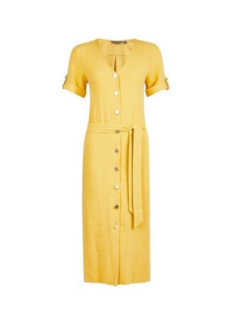 Womens **Tall Yellow Linen Look Dress, Yellow