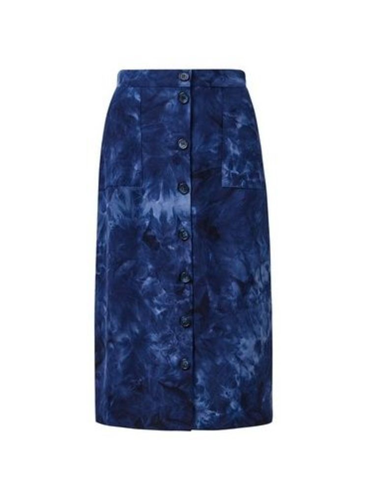 Womens Blue Tie Dye Midi Skirt, Blue