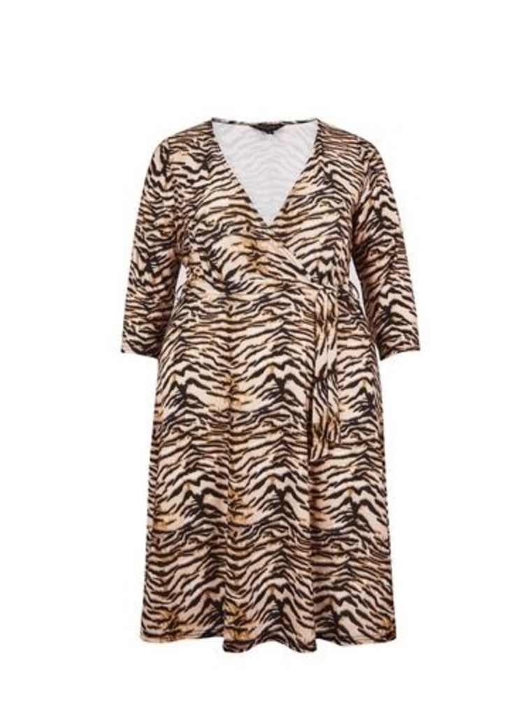 Womens **Dp Curve Brown Zebra Print Wrap Dress- Black, Black