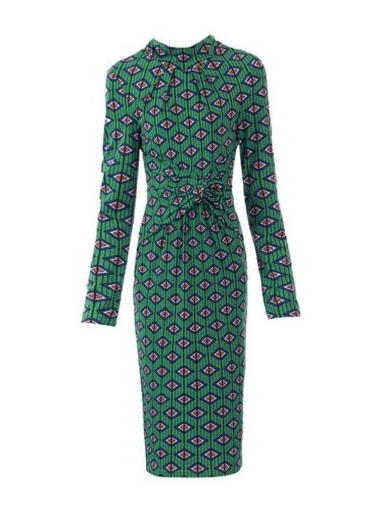 Womens Jolie Moi Green Geometric Print Long Sleeve Midi Dress, Green