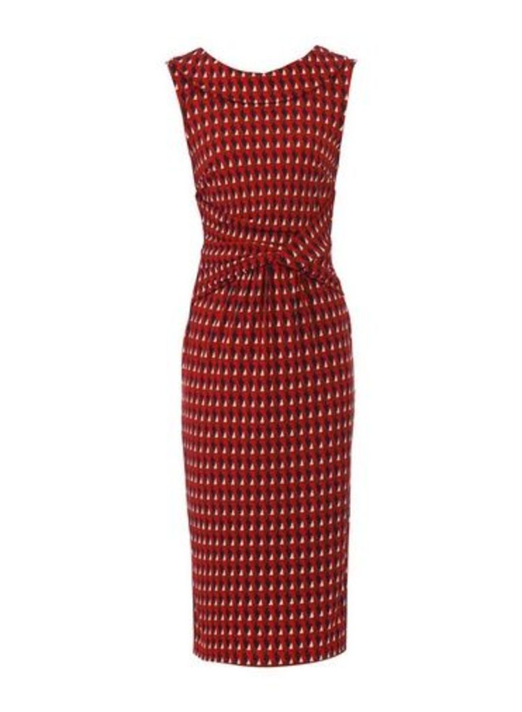 Womens Jolie Moi Red Geometric Print Fold Collar Dress, Red