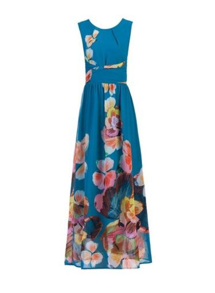 Womens *Jolie Moi Blue Floral Print Chiffon Maxi Dress, Blue