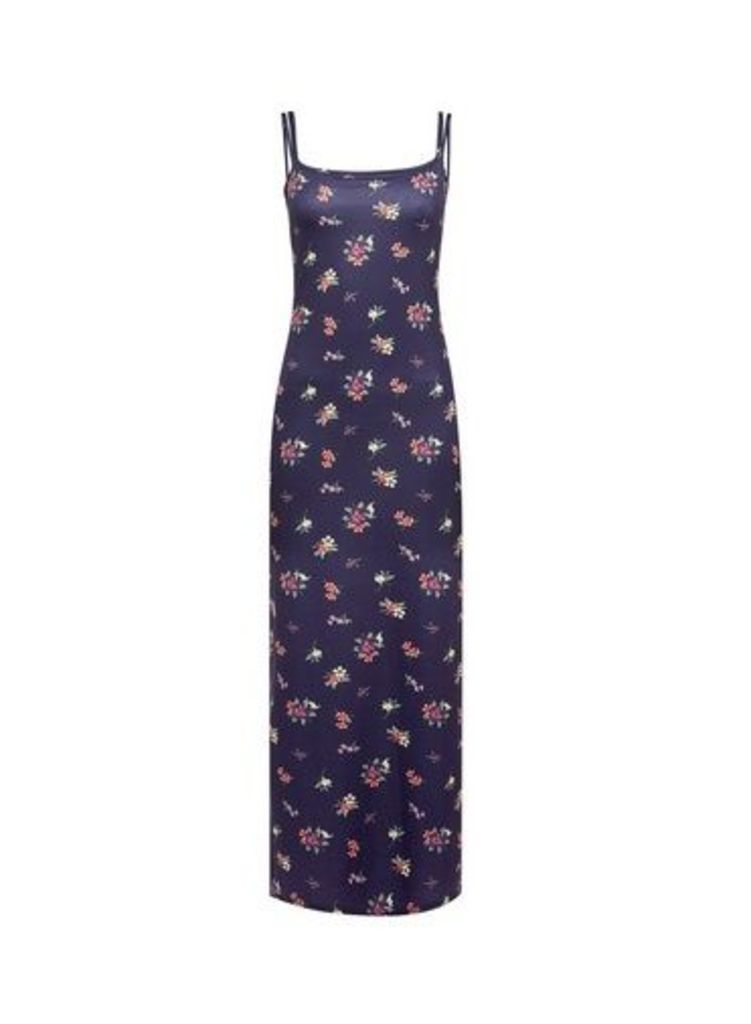 Womens Navy Strappy Jersey Slip Maxi Dress- Blue, Blue
