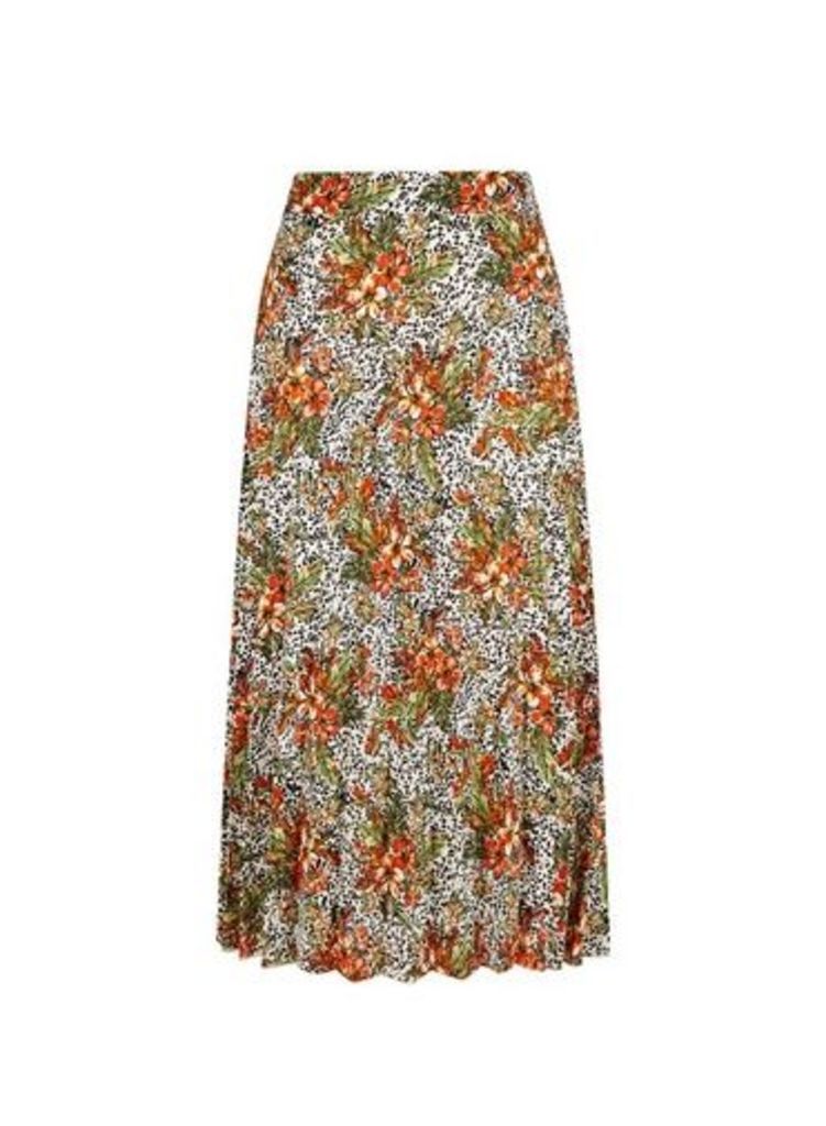 Womens Tropical Print Midi Skirt- Multi, Multi