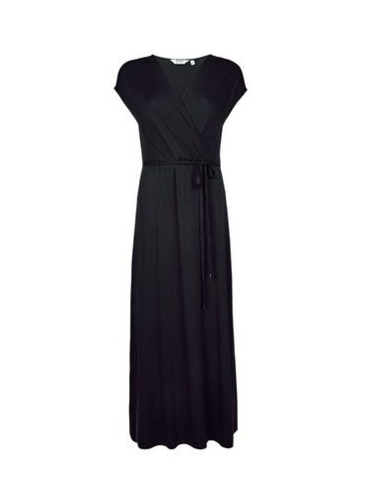 Womens Petite Black Wrap Maxi Dress- Black, Black