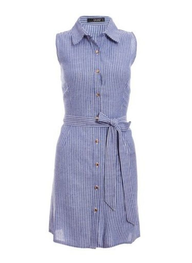 Womens *Quiz Blue Cotton Button Front Dress, Blue