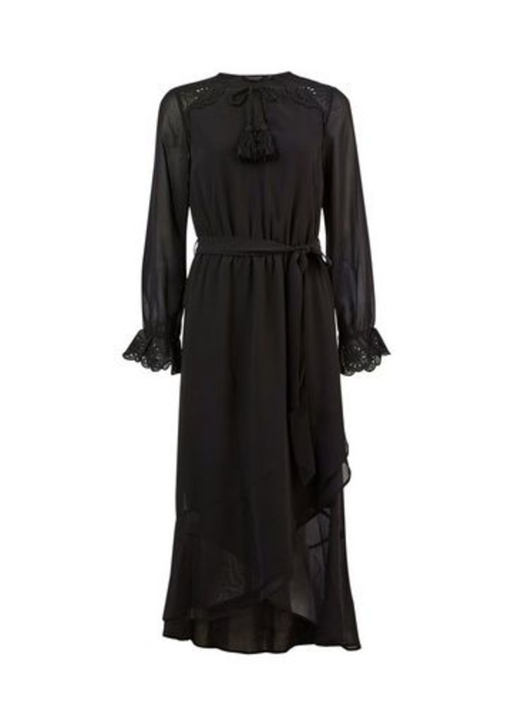 Womens Black Broderie Maxi Dress, Black