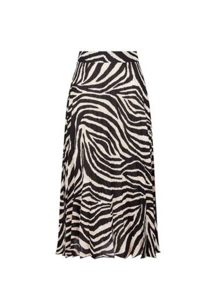 Womens White Zebra Print Midi Skirt, White