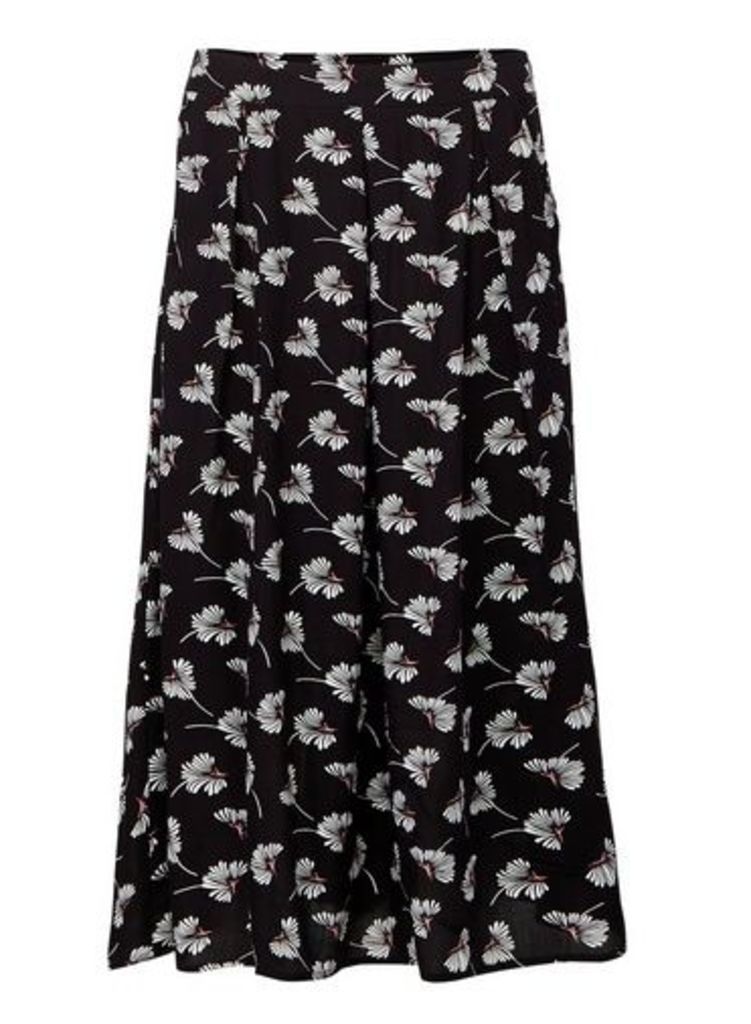 Womens *Izabel London Black Floral Print Midi Skirt, Black
