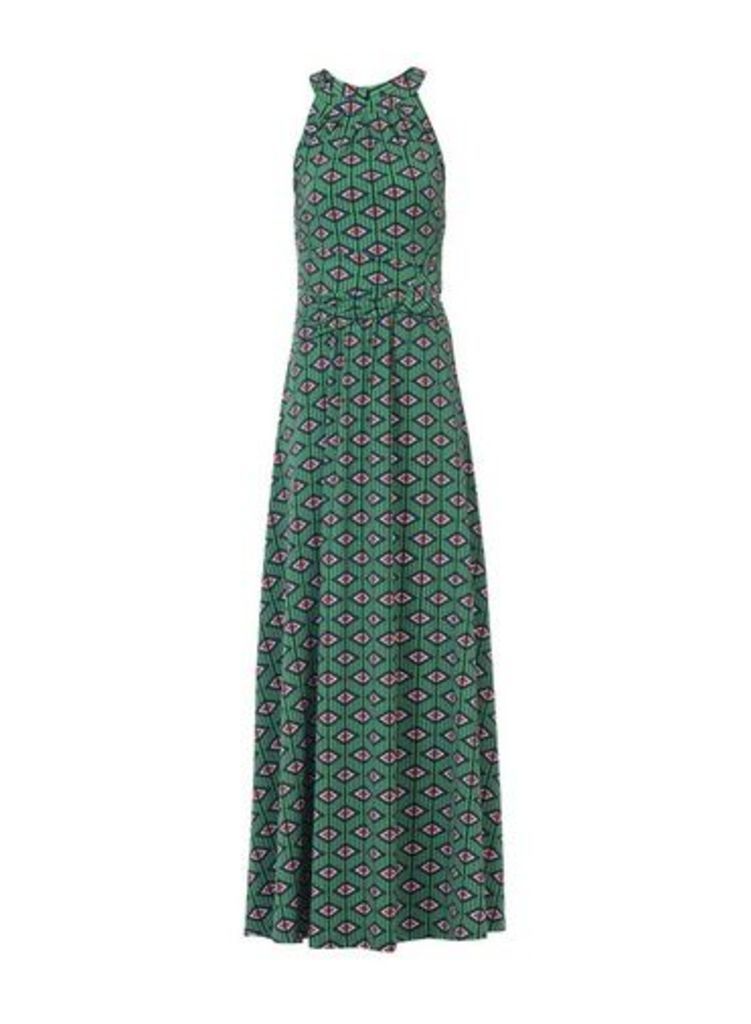 Womens Jolie Moi Green Geometric Print Halter Neck Maxi Dress, Green