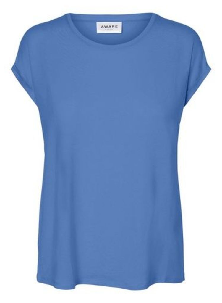 Womens **Vero Moda Blue Short Sleeve Plain T-Shirt, Blue