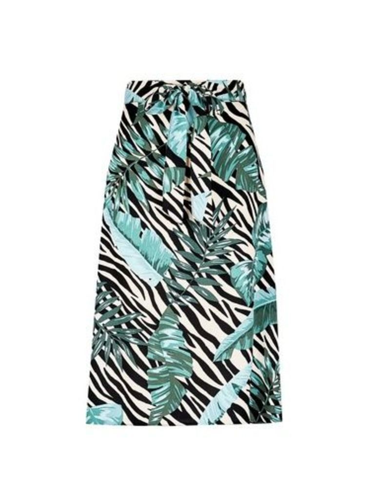 Womens Dp Petite Multi Colour Zebra And Leaf Print Skirt, Multi Colour