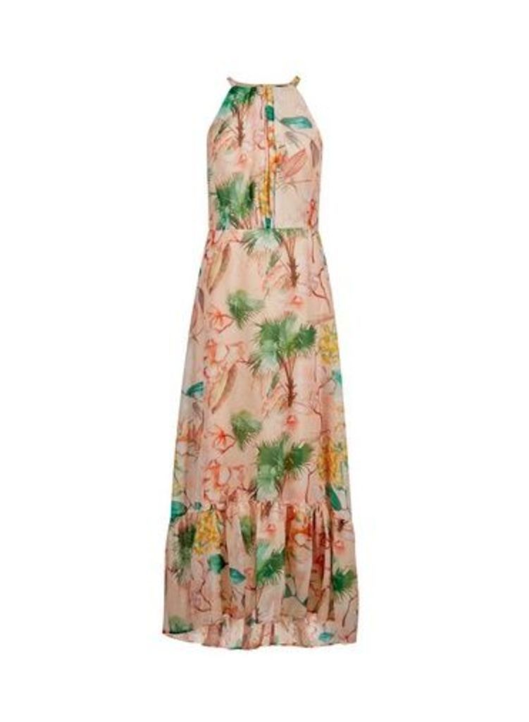 Womens Tropical Print Halter Maxi Dress- Multi Colour, Multi Colour