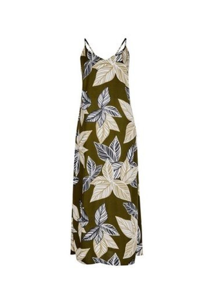 Womens Tall Khaki Tropical Print Slip Dress, Khaki