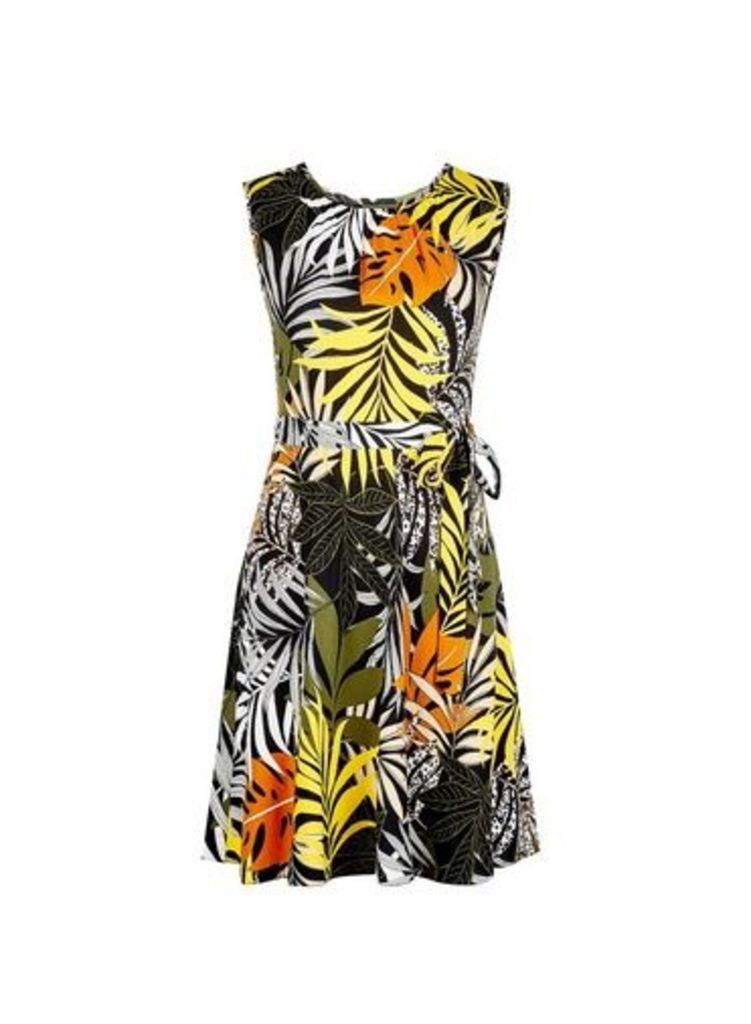 Womens **Billie & Blossom Petite Multi Colour Tropical Print Dress- Black, Black