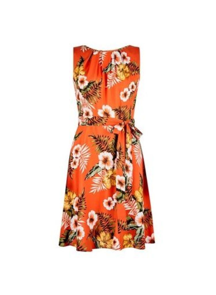 Womens **Billie & Blossom Petite Tropical Print Skater Dress- Orange, Orange