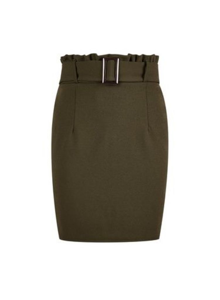 Womens **Olive Paperbag Skirt - Green, Green