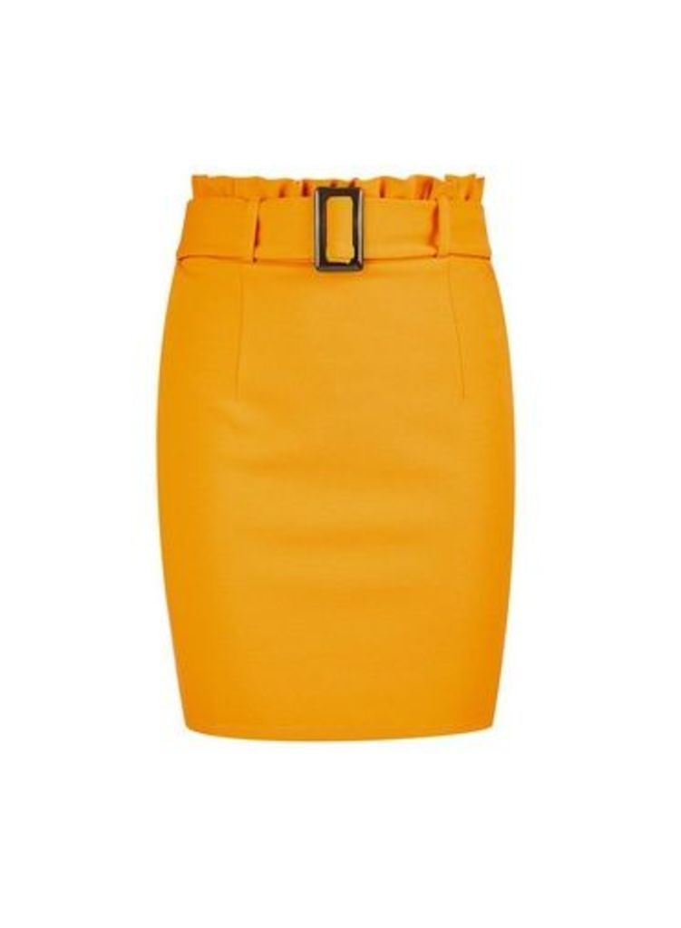 Womens Yellow Paperbag Skirt, Yellow