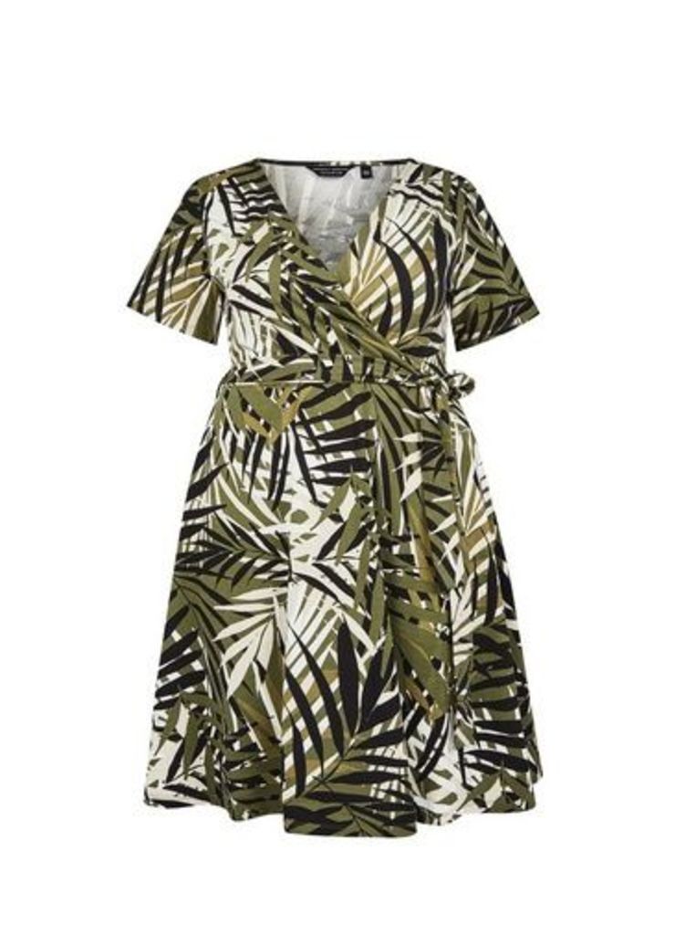 Womens **Dp Curve Khaki Leaf Print Wrap Dress, Khaki
