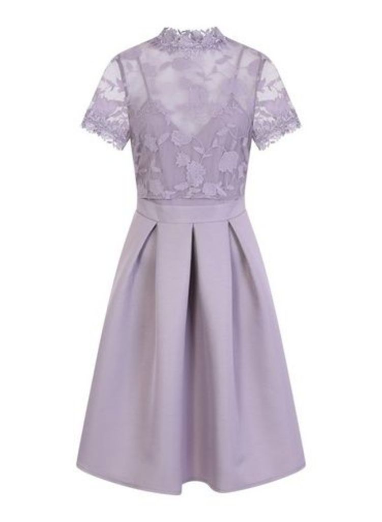Womens **Little Mistress Lilac Embroidered Trim Dress, Lilac