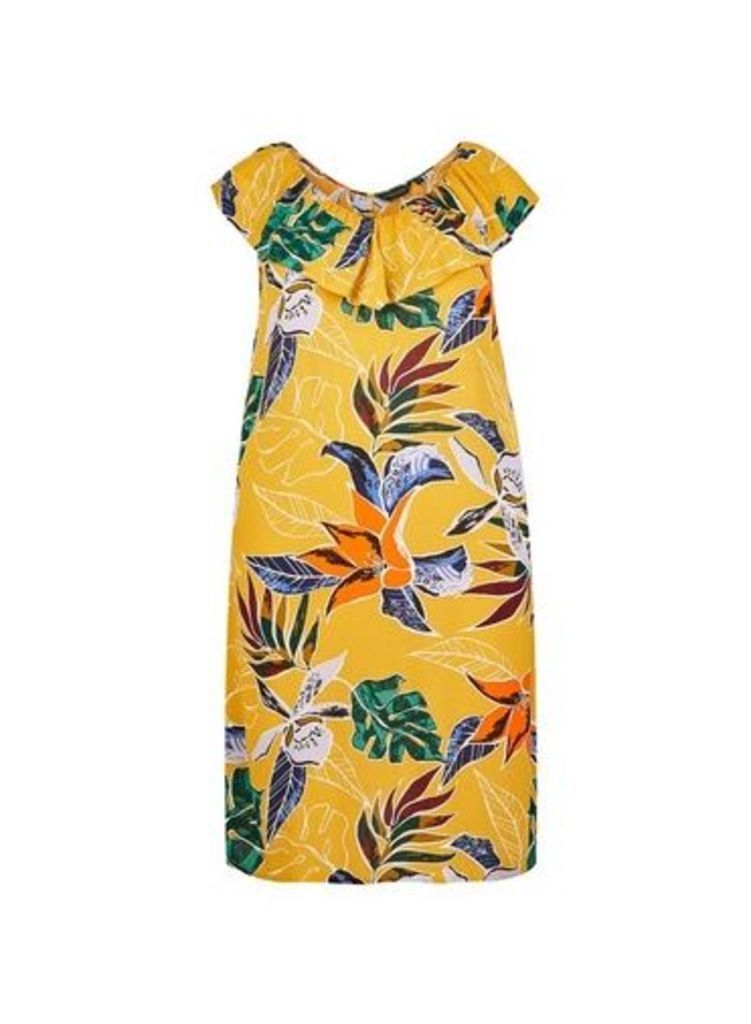 Womens **Dp Curve Tropical Print Shift Dress - Yellow, Yellow