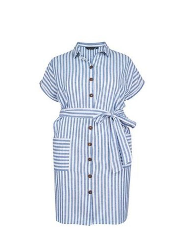Womens **Dp Curve Blue Stripe Print Shirt Dress- Blue, Blue