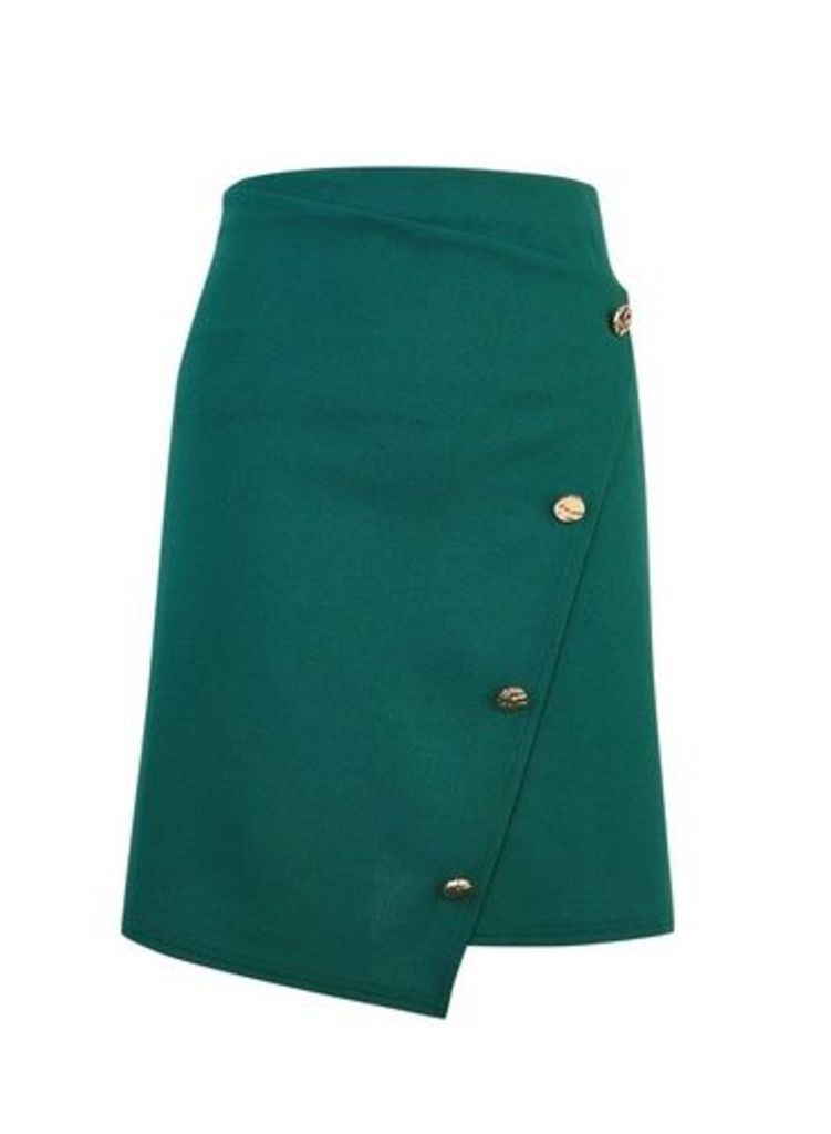 Womens Green Asymmetric Skirt, Green