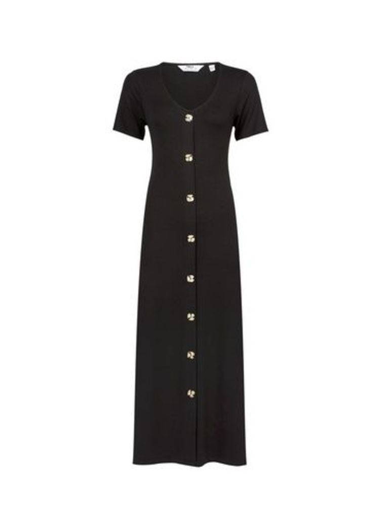 Womens Tall Black Button Midi Dress, Black