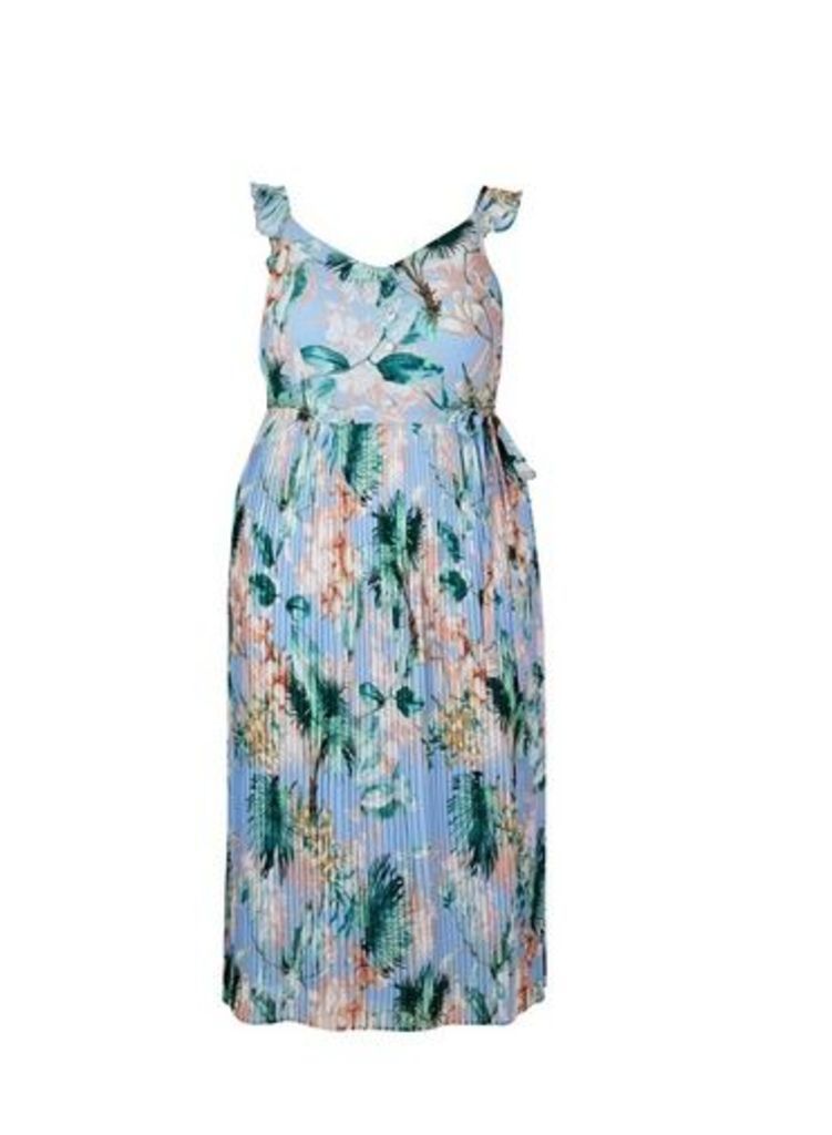 Womens **Dp Curve Tropical Print Midi Dress- Blue, Blue