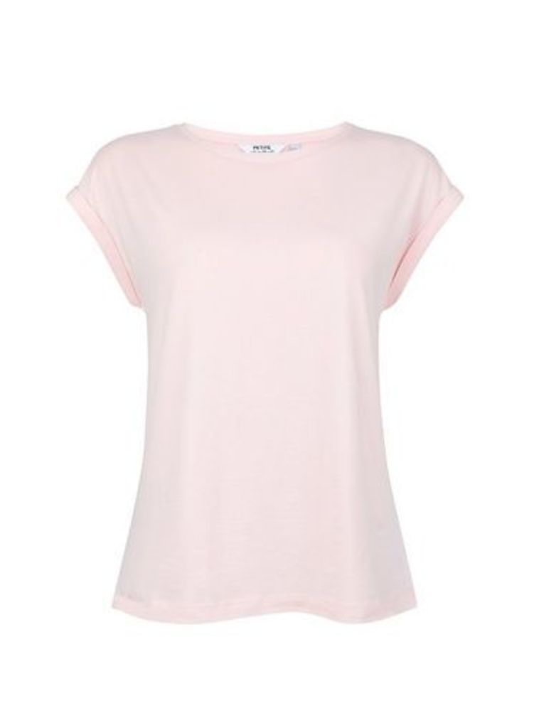 Womens Petite Blush Roll Sleeve T-Shirt- Pink, Pink